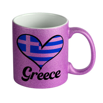 Greece flag, Κούπα Μωβ Glitter που γυαλίζει, κεραμική, 330ml