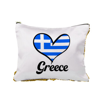 Greece flag, Τσαντάκι νεσεσέρ με πούλιες (Sequin) Χρυσό