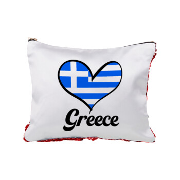 Greece flag, Τσαντάκι νεσεσέρ με πούλιες (Sequin) Κόκκινο