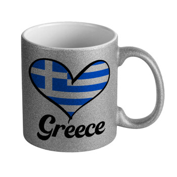 Greece flag, Κούπα Ασημένια Glitter που γυαλίζει, κεραμική, 330ml