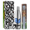 Easter Set, metallic stainless thermos flask (500ml) & scented flat Easter candle (30cm) (GRAY)