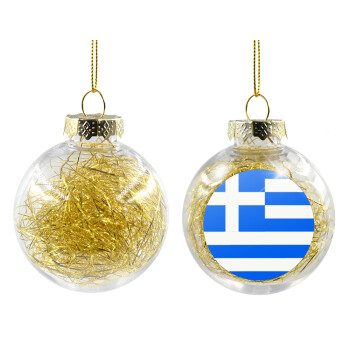 Greece flag, Transparent Christmas tree ball ornament with gold filling 8cm