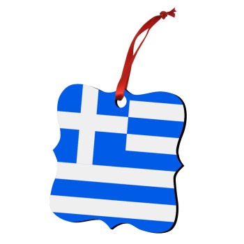 Greece flag, Χριστουγεννιάτικο στολίδι polygon ξύλινο 7.5cm
