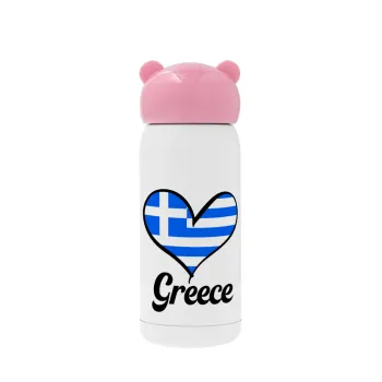 Greece flag, Pink stainless steel thermal flask, 320ml
