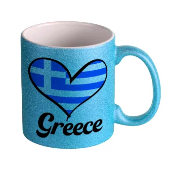 Greece flag, Κούπα Σιέλ Glitter που γυαλίζει, κεραμική, 330ml