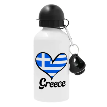 Greece flag, Μεταλλικό παγούρι νερού, Λευκό, αλουμινίου 500ml
