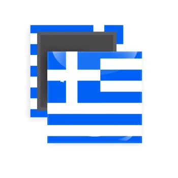 Greece flag, Μαγνητάκι ψυγείου τετράγωνο διάστασης 5x5cm