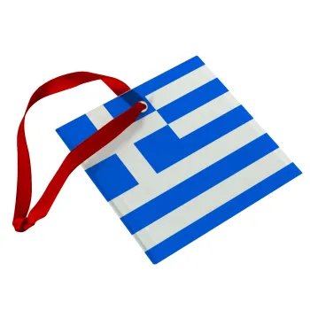 Greece flag, Christmas ornament, glass square ornament 9x9cm