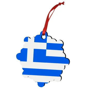 Greece flag, Στολίδι Χριστουγεννιάτικο στολίδι snowflake ξύλινο 7.5cm
