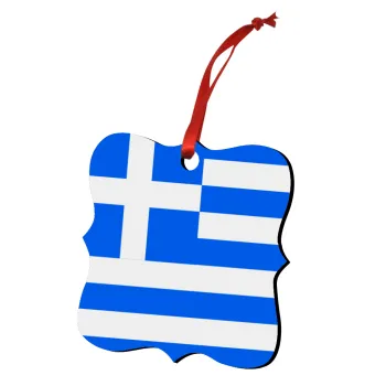 Greece flag, Στολίδι Χριστουγεννιάτικο στολίδι polygon ξύλινο 7.5cm