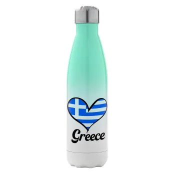 Greece flag, Μεταλλικό παγούρι θερμός Πράσινο/Λευκό (Stainless steel), διπλού τοιχώματος, 500ml