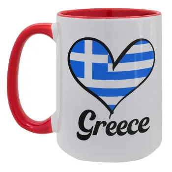 Greece flag, Κούπα Mega 15oz, κεραμική Κόκκινη, 450ml