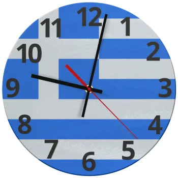 Greece flag, Ρολόι τοίχου γυάλινο (30cm)