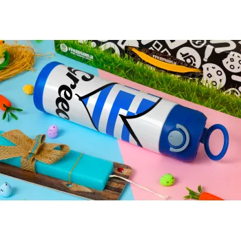 Greece flag, Easter candle, Childrens hot water bottle, stainless steel, with safety straw, BLUE (500ml)
