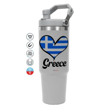 Greece flag, GREY Travel Tumbler with Handle 890ml