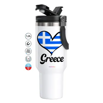 Greece flag, Mega Travel Mug / Travel Mug, double walled (thermal) 1.2L