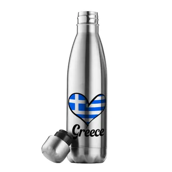 Greece flag, Μεταλλικό παγούρι θερμός Inox (Stainless steel), διπλού τοιχώματος, 500ml