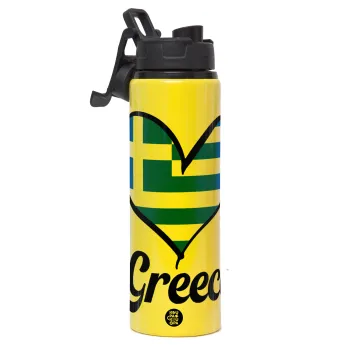 Greece flag, Μεταλλικό παγούρι νερού με καπάκι ασφαλείας, αλουμινίου 850ml