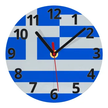 Greece flag, Ρολόι τοίχου γυάλινο (20cm)