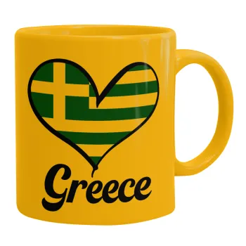 Greece flag, Κούπα, κεραμική κίτρινη, 330ml