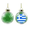 Transparent Christmas tree ball ornament with green filling 8cm