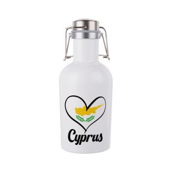 Cyprus flag, Μεταλλικό παγούρι Λευκό (Stainless steel) με καπάκι ασφαλείας 1L