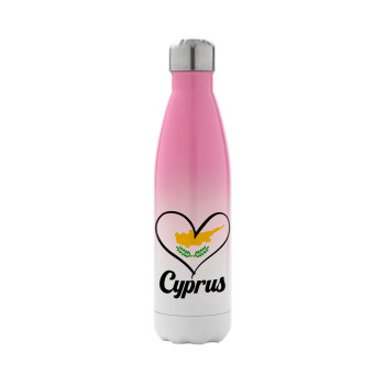 Cyprus flag, Metal mug thermos Pink/White (Stainless steel), double wall, 500ml