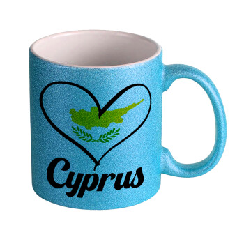 Cyprus flag, Κούπα Σιέλ Glitter που γυαλίζει, κεραμική, 330ml