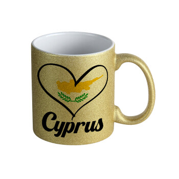 Cyprus flag, Κούπα Χρυσή Glitter που γυαλίζει, κεραμική, 330ml