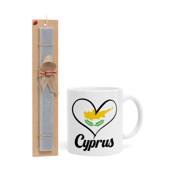 Cyprus flag, Πασχαλινό Σετ, Κούπα κεραμική (330ml) & πασχαλινή λαμπάδα αρωματική πλακέ (30cm) (ΓΚΡΙ)