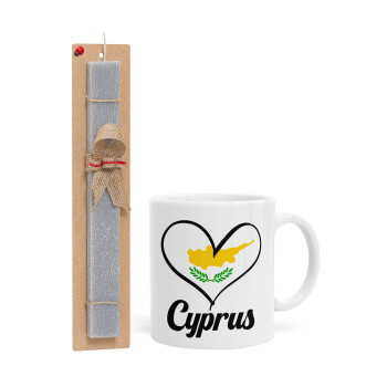 Cyprus flag, Πασχαλινή Λαμπάδα με Κούπα κεραμική (330ml) & κερί αρωματικό πλακέ (30cm) (ΓΚΡΙ)