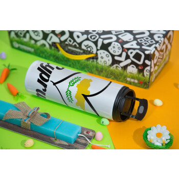 Cyprus flag, Easter candle,Travel Tumbler 2 Lids, with metal straw & cleaning brush & aromatic flat candle (30cm) (BLUE)