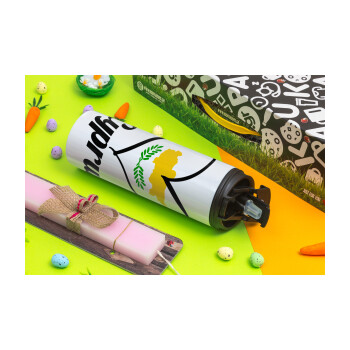 Cyprus flag, Easter candle,Travel Tumbler 2 Lids, with metal straw & cleaning brush & aromatic flat candle (30cm) (PINK)