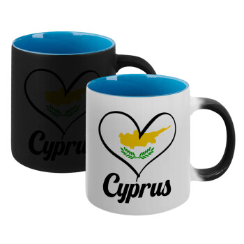 Cyprus flag, Κούπα Μαγική εσωτερικό μπλε, κεραμική 330ml που αλλάζει χρώμα με το ζεστό ρόφημα (1 τεμάχιο)