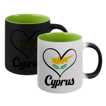 Cyprus flag, Κούπα Μαγική εσωτερικό πράσινο, κεραμική 330ml που αλλάζει χρώμα με το ζεστό ρόφημα (1 τεμάχιο)