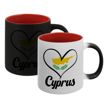 Cyprus flag, Κούπα Μαγική εσωτερικό κόκκινο, κεραμική, 330ml που αλλάζει χρώμα με το ζεστό ρόφημα (1 τεμάχιο)