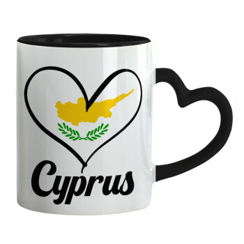 Cyprus flag, Κούπα καρδιά χερούλι μαύρη, κεραμική, 330ml