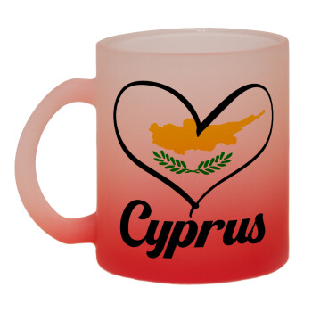 Cyprus flag, Κούπα γυάλινη δίχρωμη με βάση το κόκκινο ματ, 330ml