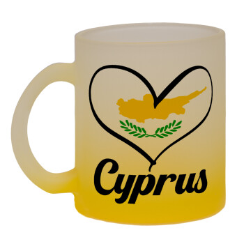 Cyprus flag, Κούπα γυάλινη δίχρωμη με βάση το κίτρινο ματ, 330ml