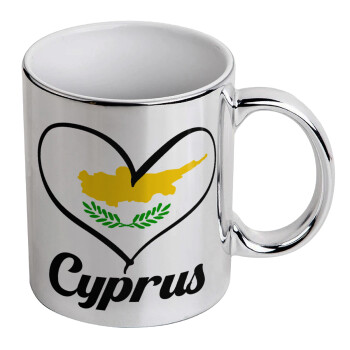 Cyprus flag, Κούπα κεραμική, ασημένια καθρέπτης, 330ml