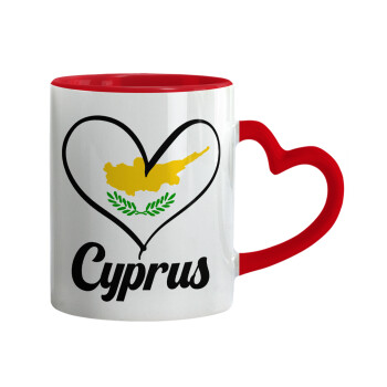 Cyprus flag, Κούπα καρδιά χερούλι κόκκινη, κεραμική, 330ml