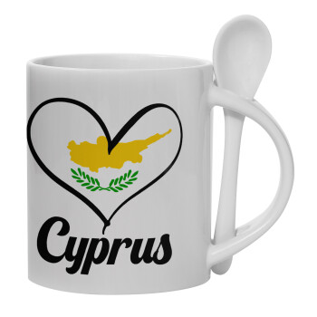 Cyprus flag, Ceramic coffee mug with Spoon, 330ml (1pcs)