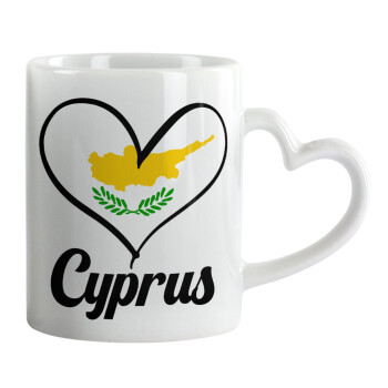 Cyprus flag, Κούπα καρδιά χερούλι λευκή, κεραμική, 330ml