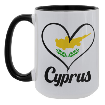 Cyprus flag, Κούπα Mega 15oz, κεραμική Μαύρη, 450ml