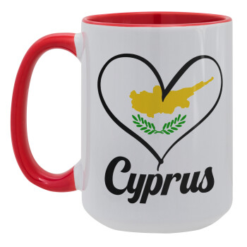 Cyprus flag, Κούπα Mega 15oz, κεραμική Κόκκινη, 450ml