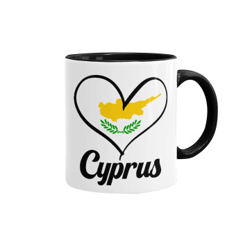 Cyprus flag, Κούπα χρωματιστή μαύρη, κεραμική, 330ml