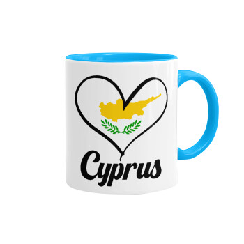 Cyprus flag, Κούπα χρωματιστή γαλάζια, κεραμική, 330ml