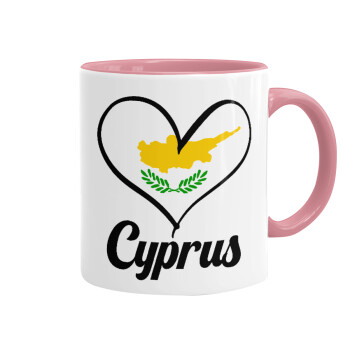 Cyprus flag, Κούπα χρωματιστή ροζ, κεραμική, 330ml