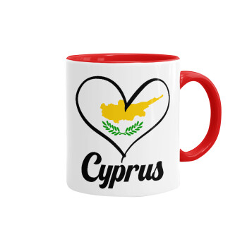 Cyprus flag, Κούπα χρωματιστή κόκκινη, κεραμική, 330ml