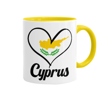 Cyprus flag, Κούπα χρωματιστή κίτρινη, κεραμική, 330ml